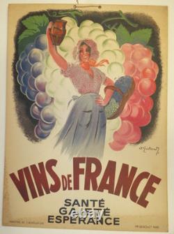 André GALLAND Vins de France, affichette cartonnée originale datée 1937