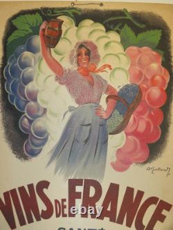 André GALLAND Vins de France, affichette cartonnée originale datée 1937