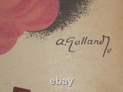 André GALLAND Vins de France, affichette cartonnée originale datée 1937