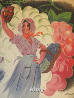 André GALLAND Vins de France, affichette cartonnée originale datée 1937
