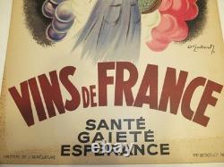 André GALLAND Vins de France, affichette cartonnée originale datée 1937