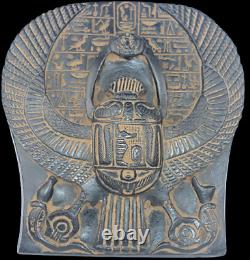 Antique rare ancienne stèle de scarabée ailé égyptien avec Anubis