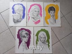 Aslan Lot De 5 Affiches / Posters Dessins Au Crayon Papier Sur Fond Couleur