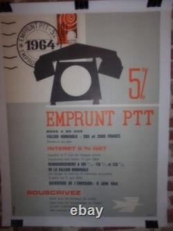 Authentique Affiche Ancienne Emprunt 5% Ptt 1964