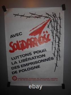 Authentique Affiche Ancienne Pro Polonaise Solidarnosc