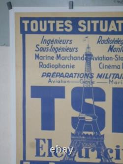 Authentique Affiche Ancienne Tsf Electricite -tour Eiffel