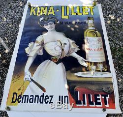 Authentique affiche ancienne Kina LILLET LILET 1904 signée Georges DOLA130 X 100