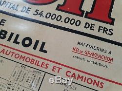 Automobile Mobiloil 1937 tableau graissage 92x70 cm automobilia french oil sign