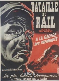 BATAILLE DU RAIL Affiche originale entoilée Litho FOURASTIE 1945 René CLEMENT