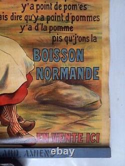 BOISSON NORMANDE Affiche sur Zinc Publicitaire Ancienne 60x80cm 1920 Cidre Calva