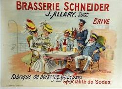 BRASSERIE SCHNEIDER Affiche originale entoilée Litho A. QUENDRAY début 1900