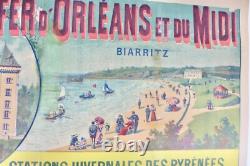 Belle Affiche Ancienne Entoilee Saison d'Hiver 18921896 Biarritz Arcachon