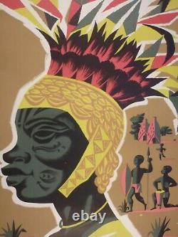 Belle Affiche Originale Ancienne Afrique Equatoriale Française 1958 entoilée