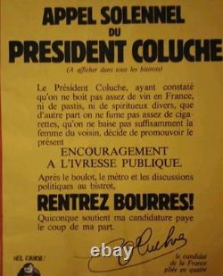 Belle Affiche Originale Pour La Campagne Présidentielle De Coluche De 1981