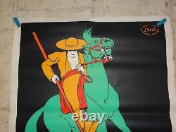 Belle Ancienne Affiche Originale Liqueur Izarra Zulla 1934 Picador à Cheval 1