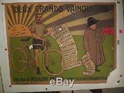 Belle affiche ancienne Cycle Peugeot 1908 par Mich Tour de France Napoleon