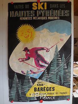 Belle affiche ancienne ski a Bareges hautes Pyrenees par Drouot annees 50