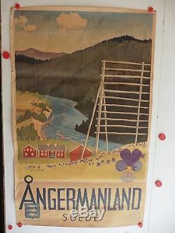 Belle affiche ancienne tourisme Angermanland Suede par Limarson 1946