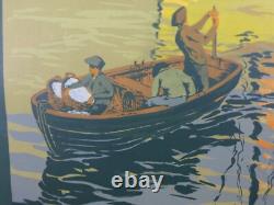 Belle affiche litho entoilee Ports et Plages de l'océan par Lacaze 1914