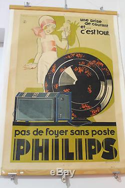 Belle affiche publicitaire haut parleur PHILIPS radio signé René Vincent