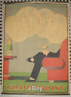 CHAMPAGNE GRAND PARISY ancienne affichette publicitaire d'intérieur Art Déco