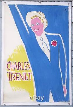 CHARLES TRENET MAQUETTE ORIGINALE GOUACHE POUR AFFICHE Circa 1930-60