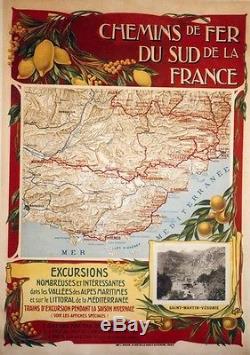 CHEMINS DE FER DU SUD DE LA FRANCE Affiche originale entoilée 82x113cm