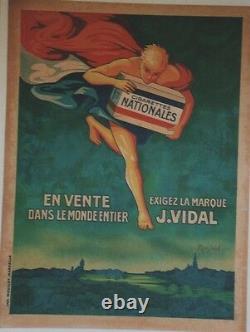 CIGARETTES J. VIDAL Affiche originale entoilée MASS'BEUF années 30 64x84cm