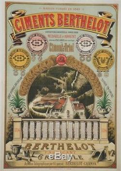 CIMENTS BERTHELOT GRENOBLE 1894 Affiche originale entoilée Litho E. CONRY