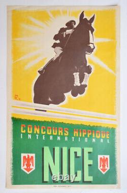 CONCOURS HIPPIQUE INTERNATIONAL NICE Jean Luc, Affiche litho 1959 Vintage poster