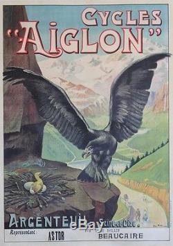 CYCLES AIGLON Affiche originale entoilée Litho Georges VALLEE 1901 103x144cm