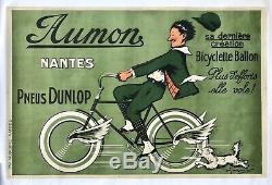 CYCLES AUMON à Nantes /Pneus Dunlop Affiche Lithographiée et entoilée