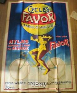 CYCLES FAVOR grande affiche ancienne Atlas supportant le poids du monde