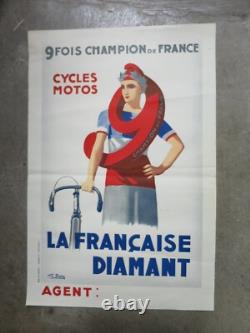 CYCLES MOTOS La Française DIAMANT ancienne affiche illustrateur G FAIVRE