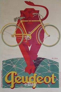 CYCLES PEUGEOT Affiche originale entoilée Litho G. FAVRE vers 1930 83x124cm