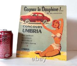 Carton Pub Huile Solaire Umbria Gagnez la Renault Dauphine 1956 Pin up