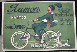 Cycles AUMON Nantes Pneu DUNLOP Rare Affiche signée M. Jacquier années 1930