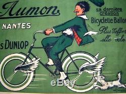 Cycles AUMON Nantes Pneu Dunlop Garage Vélo Rare Affiche ancienne signée