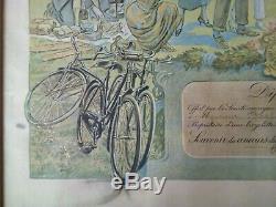 Cycles Peugeot rare diplôme du plus vieux vélo daté 1921 affiche par M. Neumont