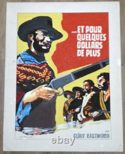 Et pour quelques dollars de plus RARE PEINTURE GOUACHE SUR PAPIER 50x63 cm
