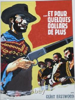 Et pour quelques dollars de plus RARE PEINTURE GOUACHE SUR PAPIER 50x63 cm