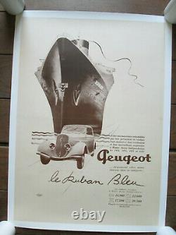 F03 Affiche de garage Peugeot 201 301 401 601 circa 1930 Paquebot Normandie
