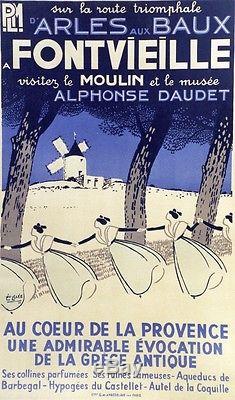 FONTVIEILLE MOULIN d' ALPHONSE DAUDET Affiche originale entoilée (Léo LELEE)