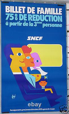 Fore Affiche Ancienne 1972 Sncf Billet 75% Reduction Famille