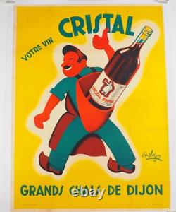 GRANDE AFFICHE ANCIENNE c 50 VINS CHRISTAL de DIJON ROBYS entoilée bon état