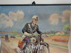 Géo HAM affiche calendrier publicitaire 1955 motocyclette BSA garage gendarme 2