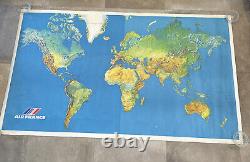 Grande AFFICHE ANCIENNE de JEAN MASSÉ AIR FRANCE Planisphère 117205 cm 1978