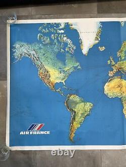 Grande AFFICHE ANCIENNE de JEAN MASSÉ AIR FRANCE Planisphère 117205 cm 1978