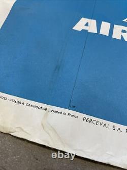 Grande AFFICHE ANCIENNE de JEAN MASSÉ AIR FRANCE Planisphère 117205 cm 1978