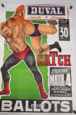 Grande Affiche Ancienne litho PUB / SPORT CATCH. 118X80cm superbe état